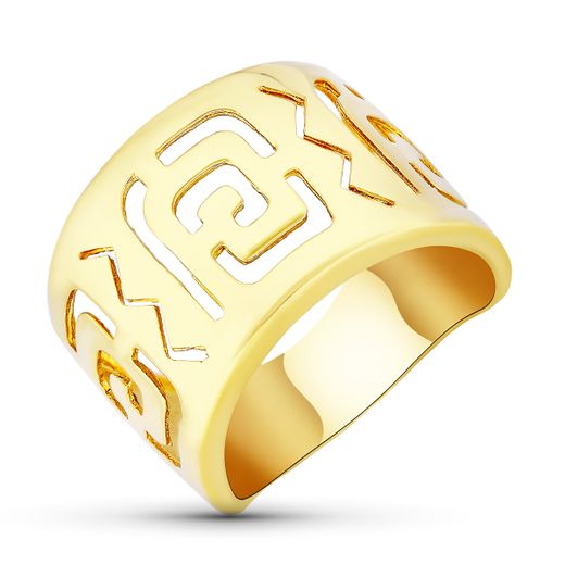 18K Sortija Oro Amarillo Motivos Calados En Brillo. Ancho: 15 Mm