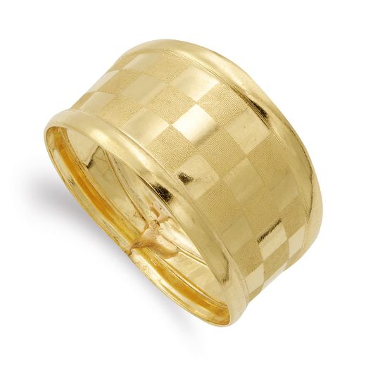 18K Sortija Oro Amarillo Motivos Cuadrados Mate Y Brillo. Ancho: 11 Mm