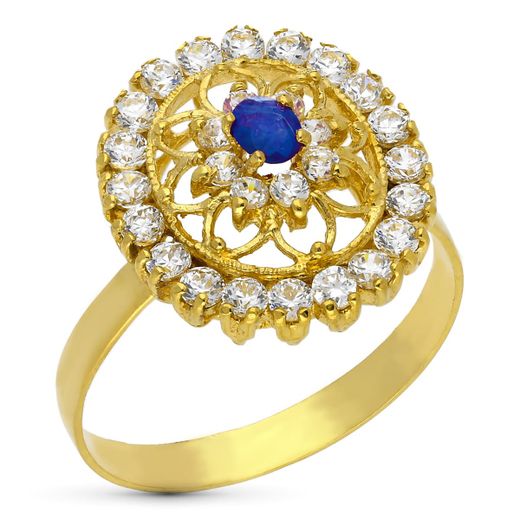 18K Sortija Oro Amarillo Oval Con Circonitas. Ancho: 17X15 Mm
