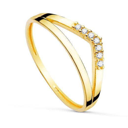 18K Sortija Oro Amarillo Pico Con Circonitas. Ancho: 7 Mm