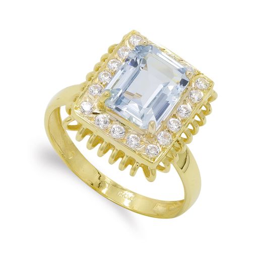 18K Sortija Oro Amarillo Piedra 9X7 Mm Y Circonitas. Medida: 13 X 11 Mm