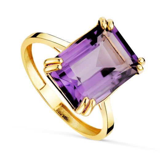 18K Sortija Oro Amarillo Piedra Amatista 7,64 Qtes. Medida: 14X10Mm