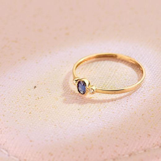 18K Sortija Oro Amarillo Piedra Azul Y Circonita 4X3 Mm Ancho Cuerpo 1.2 Mm