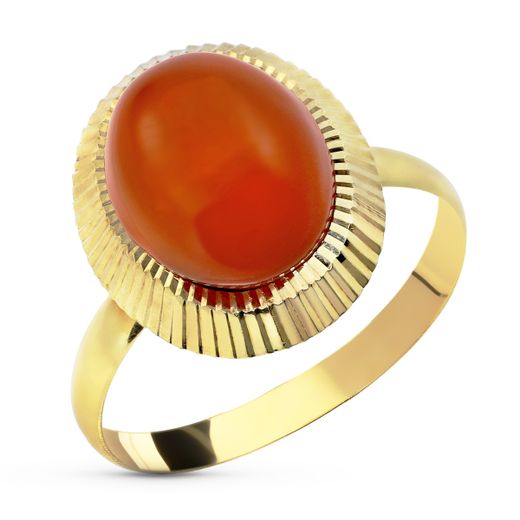 18K Sortija Oro Amarillo Piedra Color Coral Oval 10X8 Mm