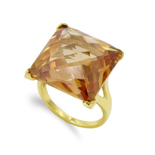 18K Sortija Oro Amarillo Piedra Cuadrada Y Garra 18X18 Mm