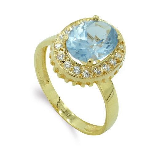 18K Sortija Oro Amarillo Piedra Oval Y Circonitas. Medida: 13 X 11Mm