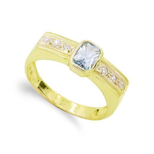 18K Sortija Oro Amarillo Piedra Rectangular Y Circonitas. Ancho: 7 Mm