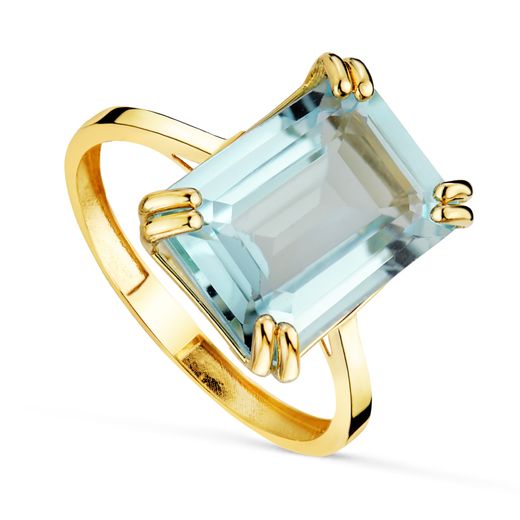 18K Sortija Oro Amarillo Piedra Topacio Azul 4,33 Qtes. Medida: 14X10Mm