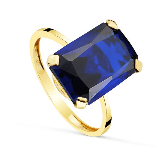 18K Sortija Oro Amarillo Piedra Zafiro Spinel 14 X 10 Mm. Ancho Cuerpo: 2Mm