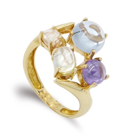 18K Sortija Oro Amarillo Piedras Colores Y Blancas. Ancho: 14 Mm