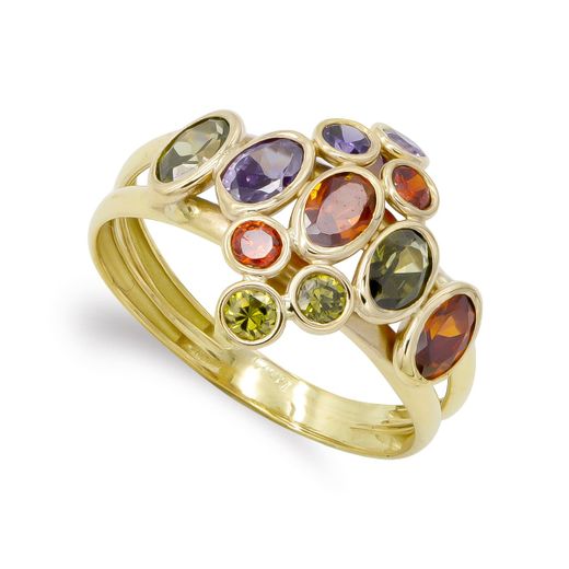18K Sortija Oro Amarillo Piedras Colores