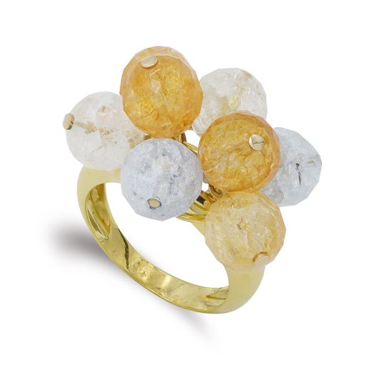 18K Sortija Oro Amarillo Piedras De Color Redondas. Ancho: 19 Mm