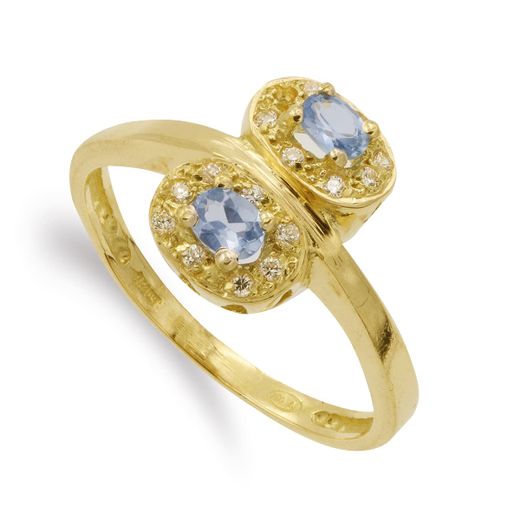 18K Sortija Oro Amarillo Piedras Ovales Y Circonita Ancho 13X9 Mm