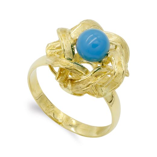 18K Sortija Oro Amarillo Ramas Y Turquesa 6Mm. Ancho: 15Mm