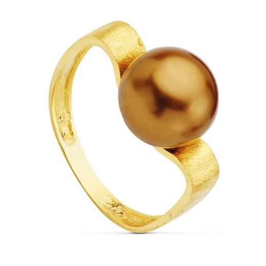 18K Sortija Oro Amarillo Rayada Perla Chocolate 10 Mm