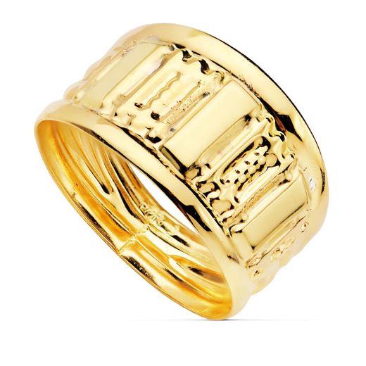 18K Sortija Oro Amarillo Tallada En Brillo. Ancho 10 Mm