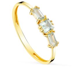 18K Sortija Oro Amarillo Topacio Azul Natural Talla Cuadrada Y Baguette