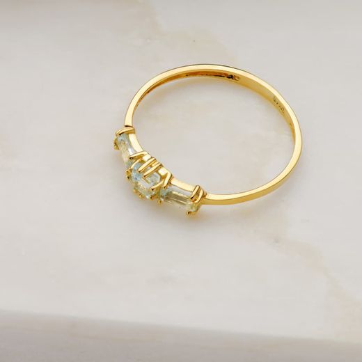 18K Sortija Oro Amarillo Topacio Azul Natural Talla Cuadrada Y Baguette