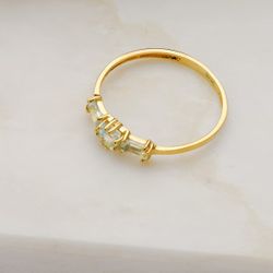 18K Sortija Oro Amarillo Topacio Azul Natural Talla Cuadrada Y Baguette