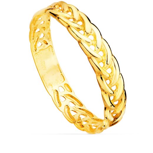 18K Sortija Oro Amarillo Trenzado Espiga Ancho Cuerpo 3.5 Mm