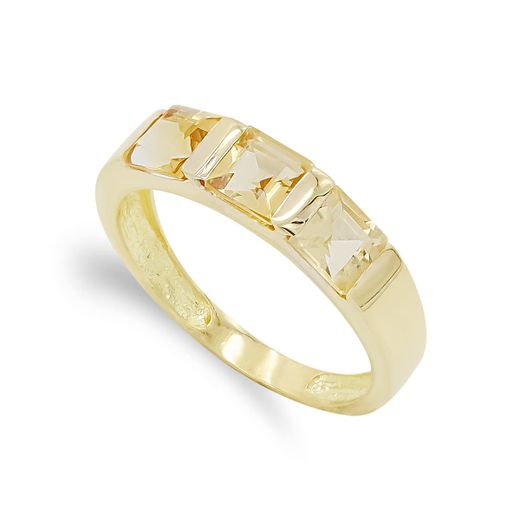 18K Sortija Oro Amarillo Tres Piedras Topacio. Ancho: 4.5 Mm