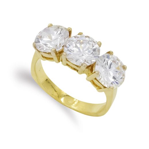 18K Sortija Oro Amarillo Tresillo Con Circonitas. Ancho: 8 Mm
