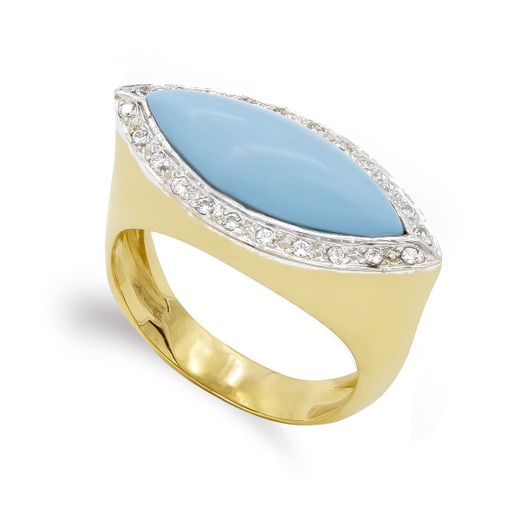 18K Sortija Oro Amarillo Turquesa 18X7 Mm Con Circonitas