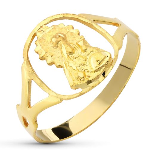 18K Sortija Oro Amarillo Virgen De Linarejos Oval 13 X 12 Mm.