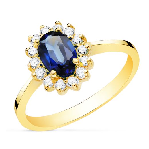18K Sortija Oro Amarillo Zafiro 7X5 Mm 0,98 Qts. Diamantes 0,300 Qts. Vs2-G 11,5X9,5 Mm