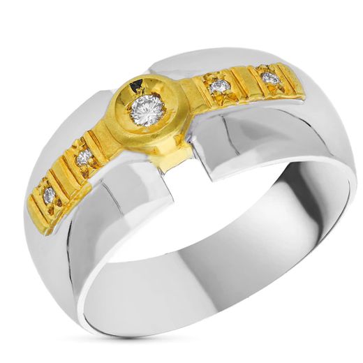 18K Sortija Oro Bicolor 5 Diamantes Talla Brillante. Ancho: 9,5 Mm