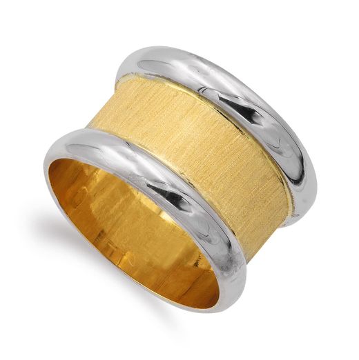18K Sortija Oro Bicolor Bandas Mate Y Brillo. Ancho: 12Mm