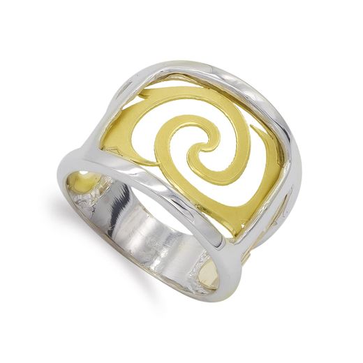18K Sortija Oro Bicolor Calada Motivo Ola. Ancho: 15Mm