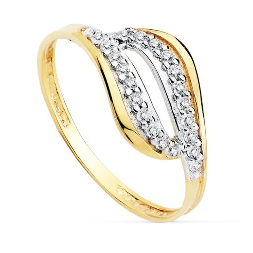 18K Sortija Oro Bicolor Circonitas. Ancho: 9 Mm