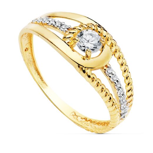 18K Sortija Oro Bicolor Con Circonita De 3 Mm