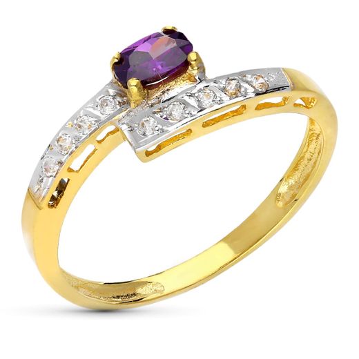 18K Sortija Oro Bicolor Con Circonita Y Piedra Oval. Ancho: 6,5 Mm