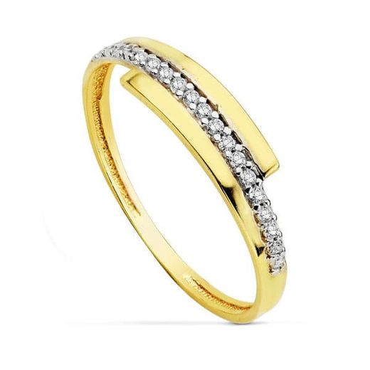18K Sortija Oro Bicolor Con Circonitas. Ancho: 4 Mm