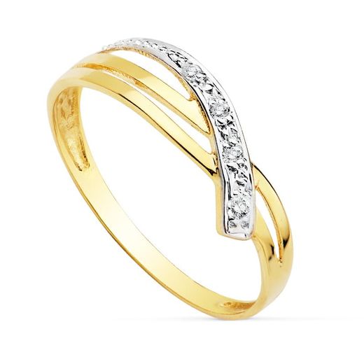 18K Sortija Oro Bicolor Con Circonitas. Ancho: 5,5 Mm