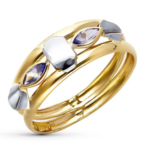 18K Sortija Oro Bicolor Con Circonitas. Ancho 7 Mm