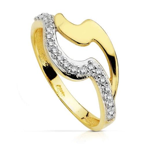 18K Sortija Oro Bicolor Con Circonitas. Ancho: 9,5 Mm