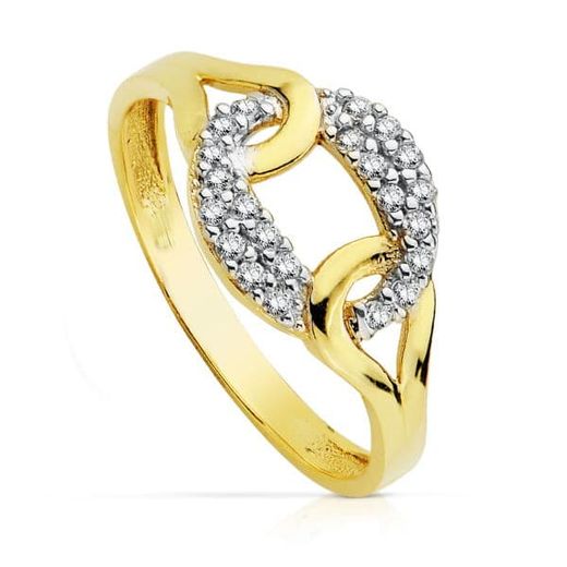 18K Sortija Oro Bicolor Con Circonitas.