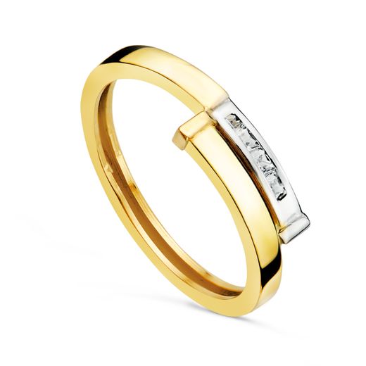 18K Sortija Oro Bicolor Con Dos Bandas Cruzadas. Ancho: 5 Mm
