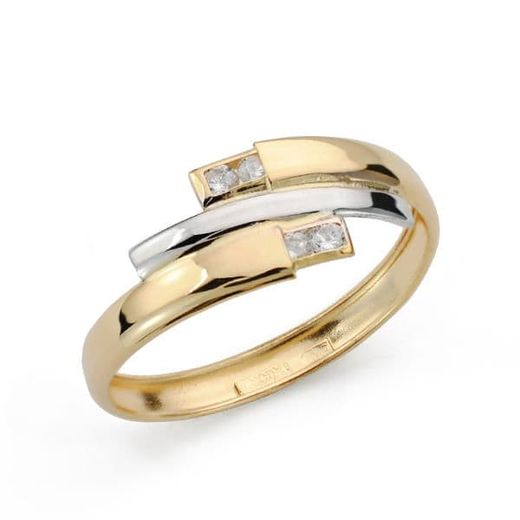 18K Sortija Oro Bicolor Con Tres Bandas Y Circonitas. Ancho: 7.5 Mm