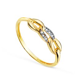 18K Sortija Oro Bicolor Con Tres Eslabones Lisos Y Circonitas. Ancho: 4 Mm