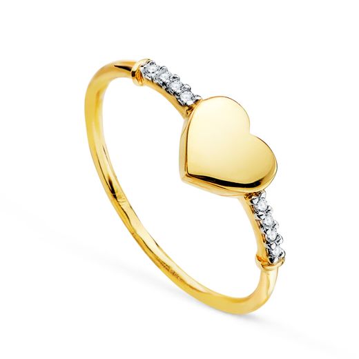18K Sortija Oro Bicolor Corazon Liso Con Lateral De Circonitas. Medida: 6,5 X 6Mm