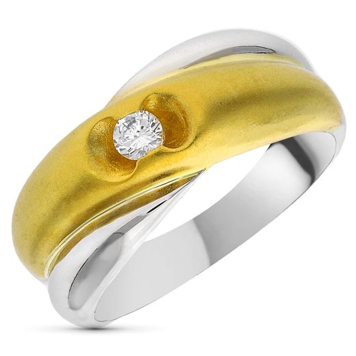 18K Sortija Oro Bicolor Diamante Talla Brillante 0,10 Qts. Ancho: 8 Mm