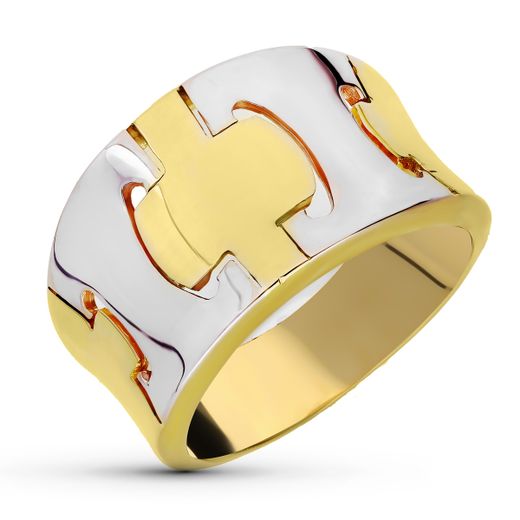 18K Sortija Oro Bicolor Maciza Con Bandas. Ancho: 13,5Mm