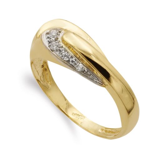 18K Sortija Oro Bicolor Maciza Con Circonitas. Ancho 7 Mm