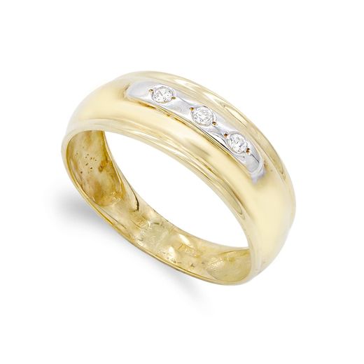 18K Sortija Oro Bicolor Maciza Con Circonitas. Ancho: 7,5 Mm