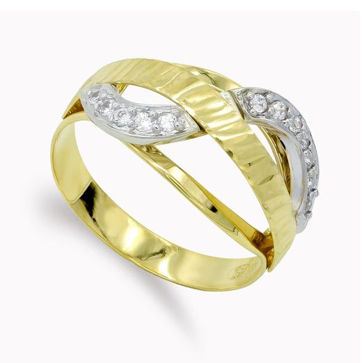18K Sortija Oro Bicolor Macizo Con Circonitas. Ancho: 11,5 Mm
