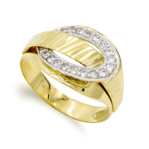 18K Sortija Oro Bicolor Macizo Con Circonitas. Ancho: 13 Mm